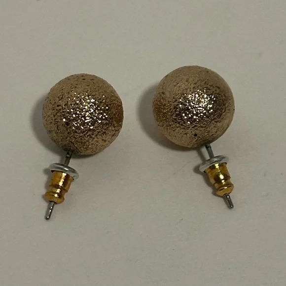 Large Textured Gold Ball Stud Earrings - Picture 3 of 3